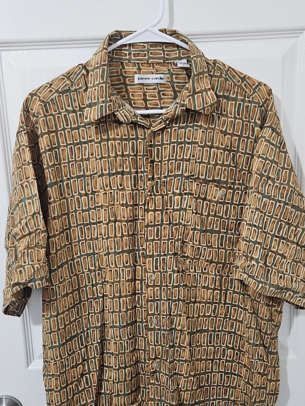 Pierre Cardin Tan and Brown Geometric Short-Sleeve Button-Up